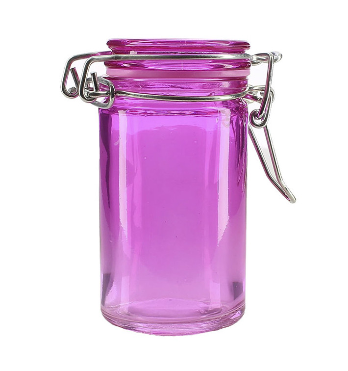 Jarra de Vidro Hermético Lilás 70ml Ø4,5x8cm (32 Uds) Jarra de Vidro Hermético Lilás 70ml Ø4,5x8cm (32 Uds)