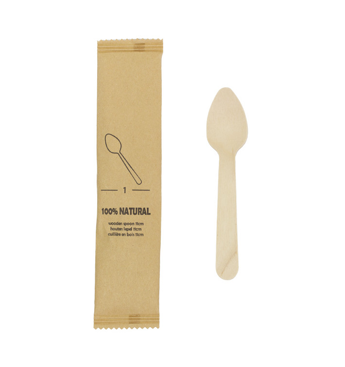 Mini Colher de Madeira Embalada 11cm (500 Uds) Mini Colher de Madeira Embalada 11cm (500 Uds)