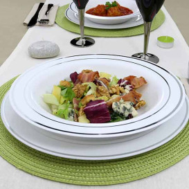 Prato Plástico Fundo Rigido Bordo Prata 23cm (200 Uds)