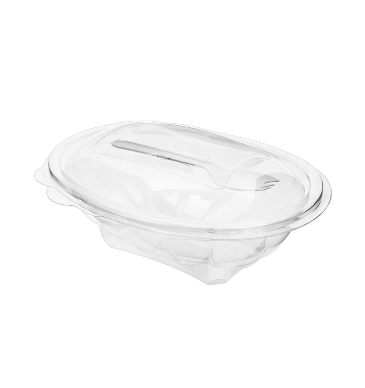 Tigela Bisagra APET com Garfo 500ml 190x140x76mm (100 Uds) Tigela Bisagra APET com Garfo 500ml 190x140x76mm (100 Uds)