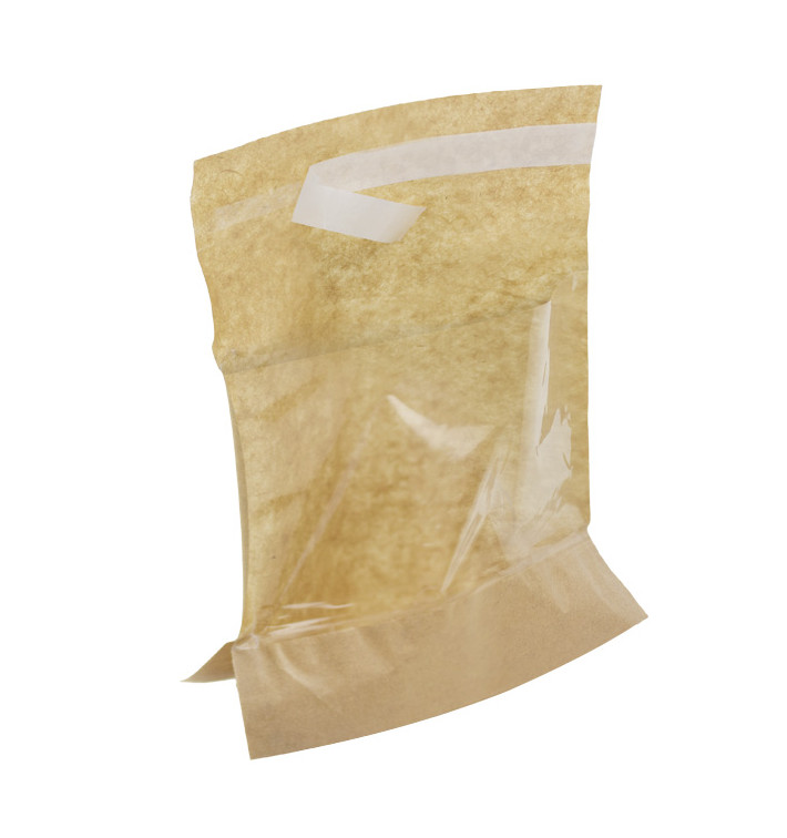 Saco com Base e Janela Fecho Automático Kraft 14x16cm (100 Uds) Saco com Base e Janela Fecho Automático Kraft 14x16cm (100 Uds)