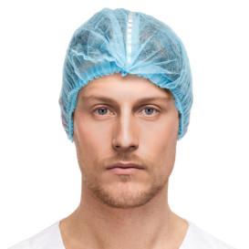 Touca de Polipropileno Acordeão Detetável Azul Ø53cm (1000 Uds)