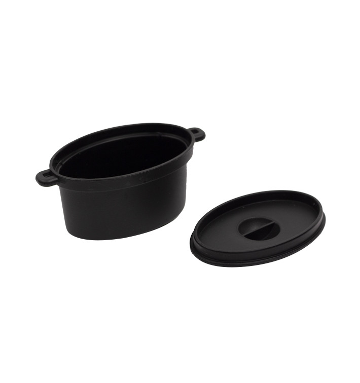 Tigela Degustação Preto com tampa 7,5x6,5cm 60ml (10 Uds) Tigela Degustação Preto com tampa 7,5x6,5cm 60ml (10 Uds)