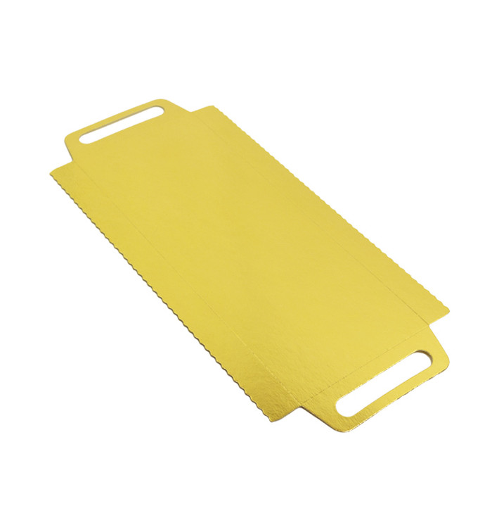 Tabuleiro Cartão Retângulo Ouro Alças 30x12 cm (100 Uds) Tabuleiro Cartão Retângulo Ouro Alças 30x12 cm (100 Uds)