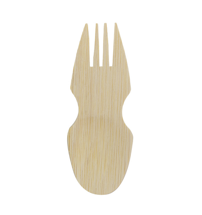 Colher Garfo Bambu degustação 9cm (20 Uds) Colher Garfo Bambu degustação 9cm (20 Uds)