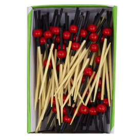 Espetos de Bambu com Decoração Vermelho e Preto 7cm (100 Uds)