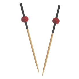 Espetos de Bambu com Decoração Vermelho e Preto 7cm (100 Uds)