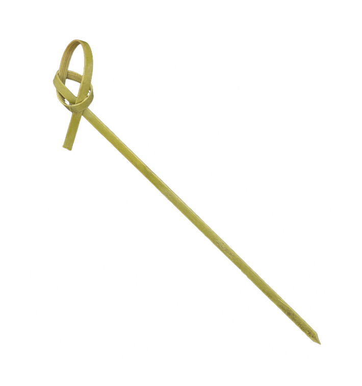 Espeto de Bambu Decorado Laço Verde Natural 10cm (250 Uds) Espeto de Bambu Decorado Laço Verde Natural 10cm (250 Uds)