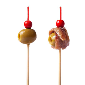 Pick Bambu Decorado Bola Vermelho 120mm (100 Uds)