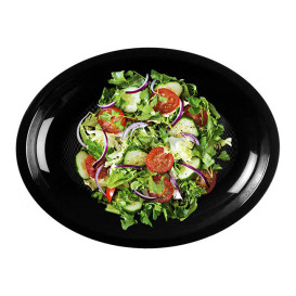 Bandeja Dura Reutilizável Oval Preto "Round" PP 25,5x19cm (50 Uds)