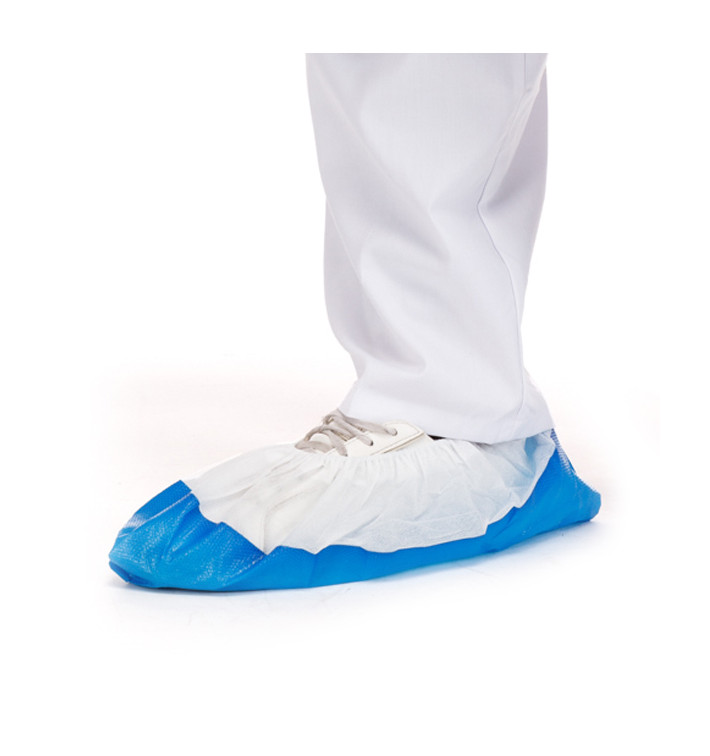 Cobre Sapatos TST de PP com Sola Reforçada CPE Branco/Azul (100 Uds) Cobre Sapatos TST de PP com Sola Reforçada CPE Branco/Azul (100 Uds)