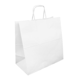 Saco de Papel com Asas Branca 35+15x30cm (250 Uds)