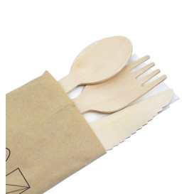 Set de Garfo, Faca, Colher e Guardanapo Madeira 20,5cm (25 Uds)