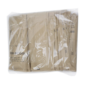 Set de Garfo, Faca, Colher e Guardanapo Madeira 20,5cm (25 Uds)