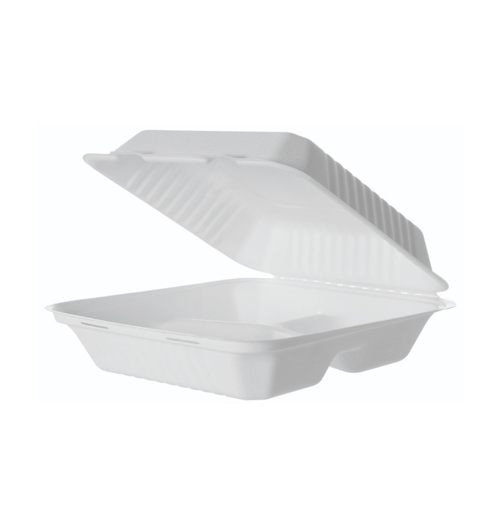 Embalagem Cana-de-açúcar com PLA Branco 3C 23x23x7,5cm (50 Uds) Embalagem Cana-de-açúcar com PLA Branco 3C 23x23x7,5cm (50 Uds)