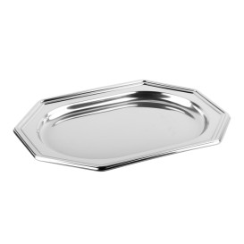 Bandeja Plastico Luxo Octog. Prata 46x30 cm (50 Uds)