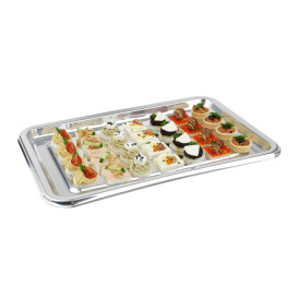 Bandeja Plastico Luxo Retang. Prata 46x30cm (50 Uds)