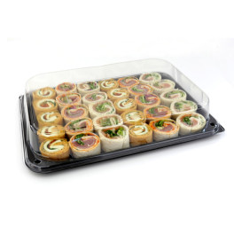 Bandeja Retang. Preto com Tampa PET 35x24cm (25 Uds)