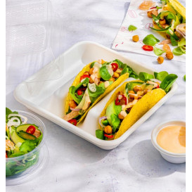 Embalagem para Tacos de Cana de Açúcar Branco 18,5x18,5cm (50 Uds)