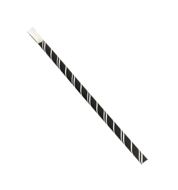 Palhinha Colher Papel Pret Riscas Brancas Ø8mm 20cm (100 Uds) Palhinha Colher Papel Pret Riscas Brancas Ø8mm 20cm (100 Uds)