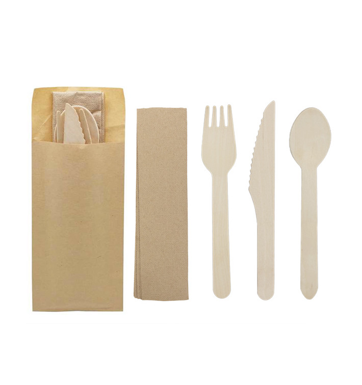 Set Talheres Madeira Garfo, Faca, Colher e Guardanapo (50 Uds) Set Talheres Madeira Garfo, Faca, Colher e Guardanapo (50 Uds)