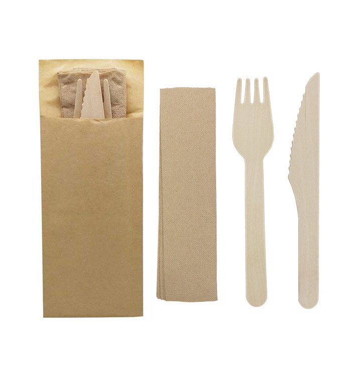 Set Talheres Madeira Garfo, Faca e Guardanapo (50 Uds) Set Talheres Madeira Garfo, Faca e Guardanapo (50 Uds)