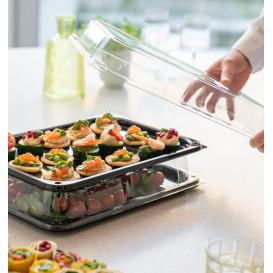 Bandeja Retang. Preto com Tampa PET 35x24cm (25 Uds)