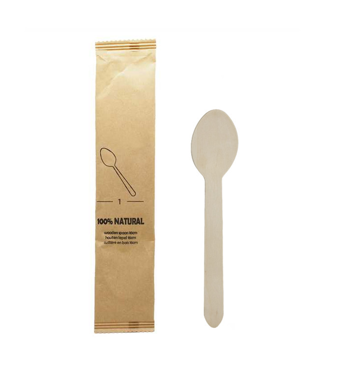 Colher de Madeira Embalada 16cm (50 Uds) Colher de Madeira Embalada 16cm (50 Uds)