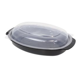 Recipiente Oval Preto em PP Reutilizável com Tampa 750ml 22,6x15,4x6,3cm (50 Un)