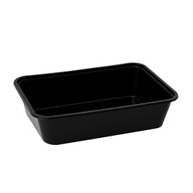 Terrina Retangular PP Preta com Tampa 500ml 17,3x11,9cm (500 Uds)