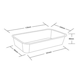 Terrina Retangular PP Preta com Tampa 500ml 17,3x11,9cm (500 Uds)