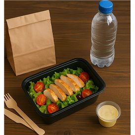 Terrina Retangular PP Preta com Tampa 500ml 17,3x11,9cm (500 Uds)