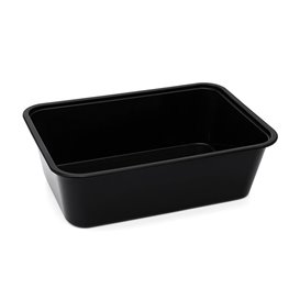 Terrina Retangular PP Preta com Tampa 750ml 17,3x11,9cm (50 Uds)