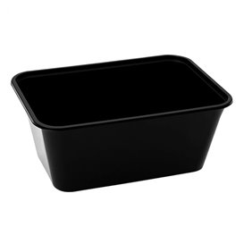 Terrina Retangular PP Preta com Tampa 1.000ml 17,3x11,9cm (50 Uds)