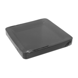 Prato Reutilizável PP Rigido Quadrado Preto  23x23cm (20 Uds)