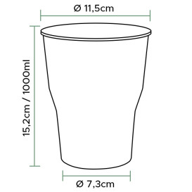 Copo Reutilizável PP Transparente 1.000ml Ø9,4cm (25 Uds)