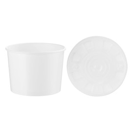Taça de Cartão Branco com Tampa PP 488ml (250 Uds)