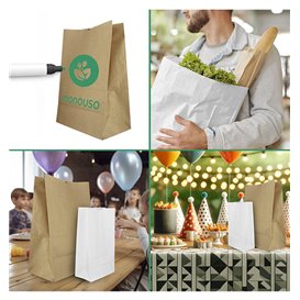 Saco de Papel Sem Asas Kraft Branco 60g/m² 18+11x34cm (25 Uds)
