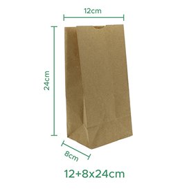 Saco de Papel Sem Asas Kraft 50g/m² 12+8x24cm (25 Uds)