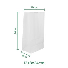 Saco de Papel Sem Asas Kraft Branco 50g/m² 12+8x24cm (25 Uds)