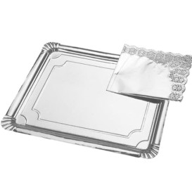 Bandeja de Cartão Rectangular Prata 25x34cm (400 Uds)