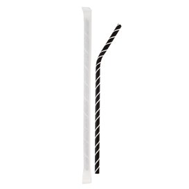 Palhinha Flexíve Papel Embalada Preto Riscas Brancas Ø6mm 210mm (100 Uds)