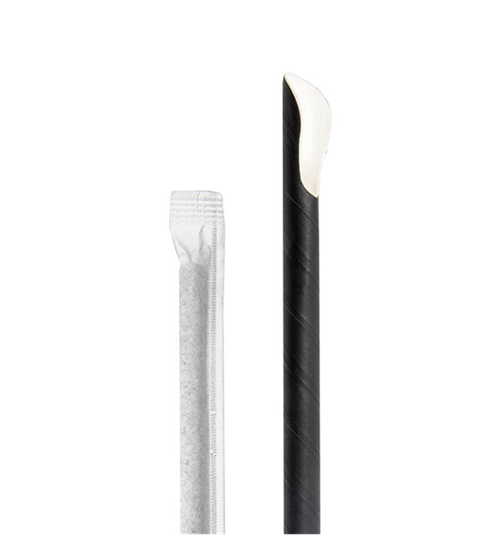 Palhinha Colher Papel Preto Riscas Blancas Embalada Ø8mm 20cm (100 Uds) Palhinha Colher Papel Preto Riscas Blancas Embalada Ø8mm 20cm (100 Uds)