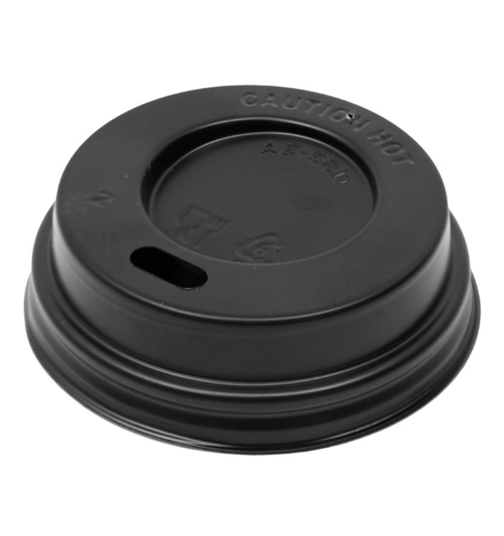 Tampa de viagem com orifício PS para copo de cartão 3Oz Preto Ø5,8cm (100 Uds) Tampa de viagem com orifício PS para copo de cartão 3Oz Preto Ø5,8cm (100 Uds)