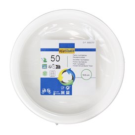 Prato Plano Reutilizável Económico PS Branco Ø16,5cm (50 Uds)