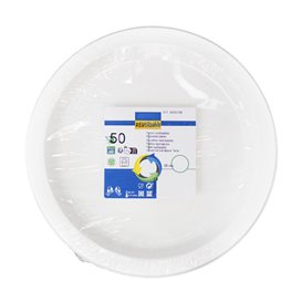 Prato Plano Reutilizável Económico PS Branco Ø22cm (50 Uds)