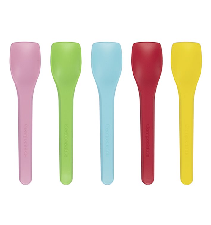 Colher de Gelado Cores CPLA 10cm (100 Uds) Colher de Gelado Cores CPLA 10cm (100 Uds)