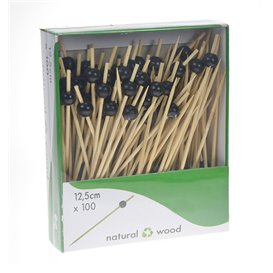 Pick Bambu Decorado "Big Ball" Preto 12,5cm (100 Uds)