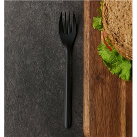 Garfo Reutilizável PP Preto 17,5cm (50 Uds)