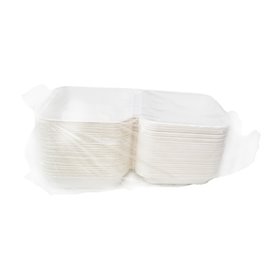 Embalagem de Tacos em Fibra Moldada com Tampa Branco 3C 20x20x7,5cm (50 Uds)